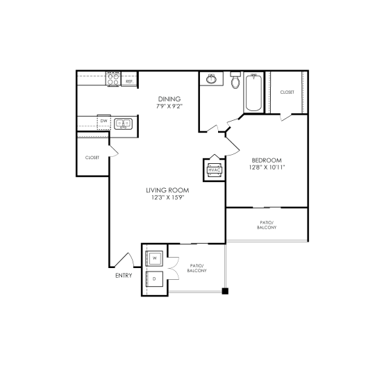 a black and white image of a room with a white floor at The Amberly Place